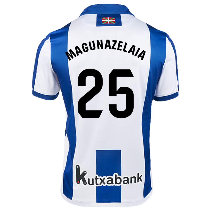 Niño Camiseta Jon Magunazelaia #25 Blanco Azul 1ª Equipación 2024/25 La Camisa Argentina