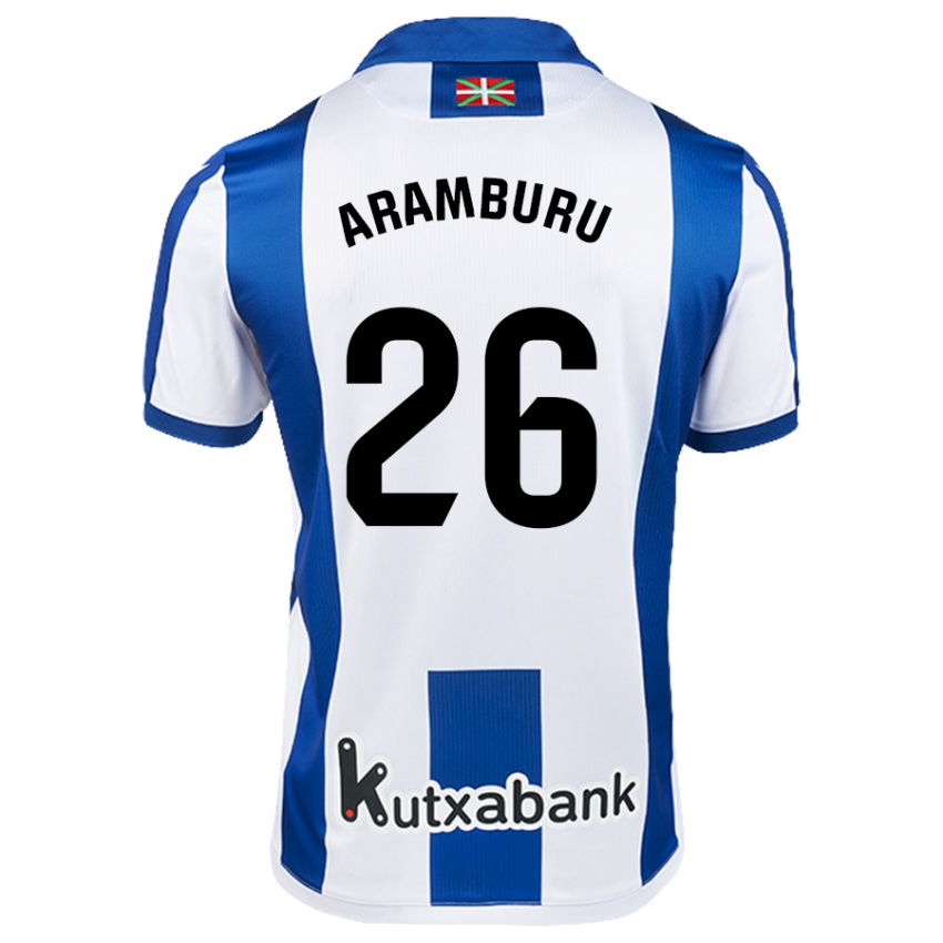 Niño Camiseta Jon Aramburu #26 Blanco Azul 1ª Equipación 2024/25 La Camisa Argentina