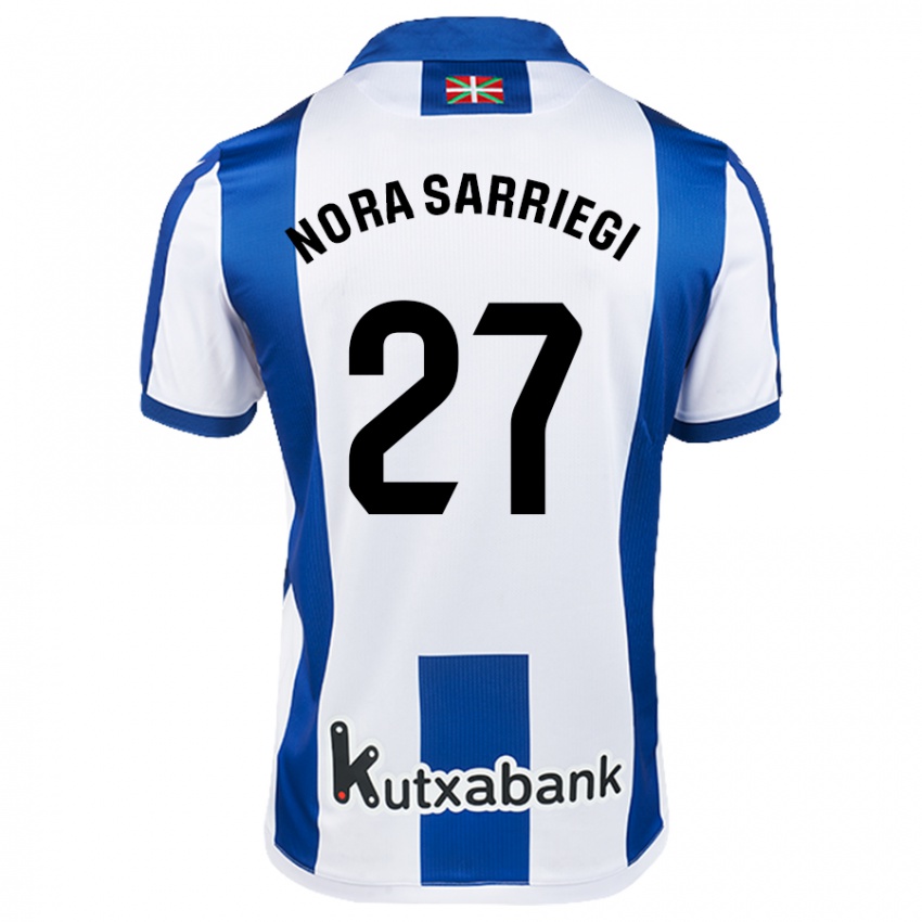 Niño Camiseta Nora Sarriegi Galdos #27 Blanco Azul 1ª Equipación 2024/25 La Camisa Argentina