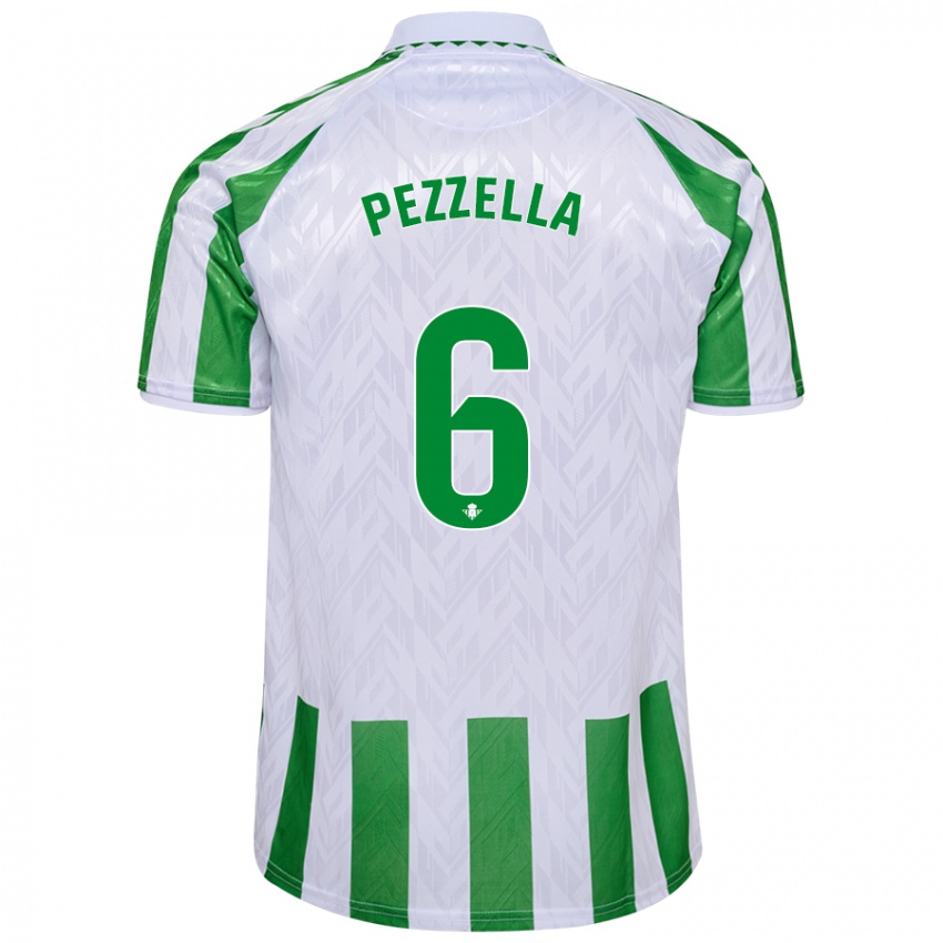 Niño Camiseta Germán Pezzella #6 Verde Rayas Blancas 1ª Equipación 2024/25 La Camisa Argentina