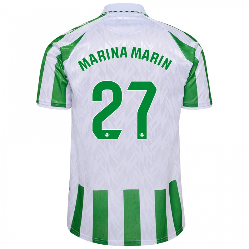 Niño Camiseta Marina Marín #27 Verde Rayas Blancas 1ª Equipación 2024/25 La Camisa Argentina