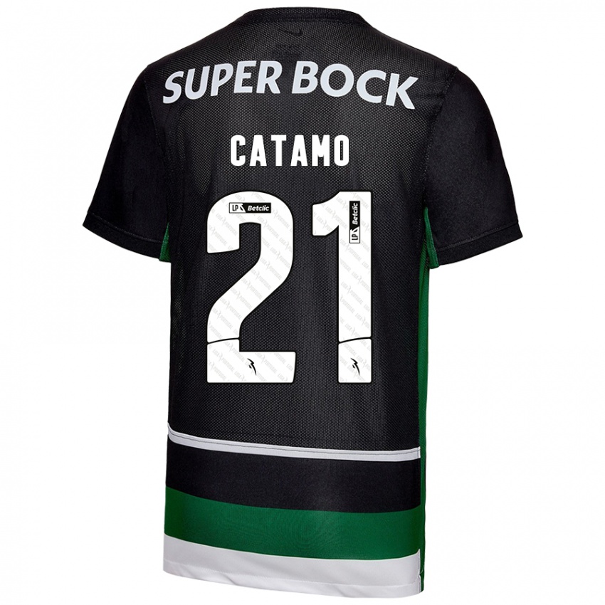 Niño Camiseta Geny Catamo #21 Negro Blanco Verde 1ª Equipación 2024/25 La Camisa Argentina