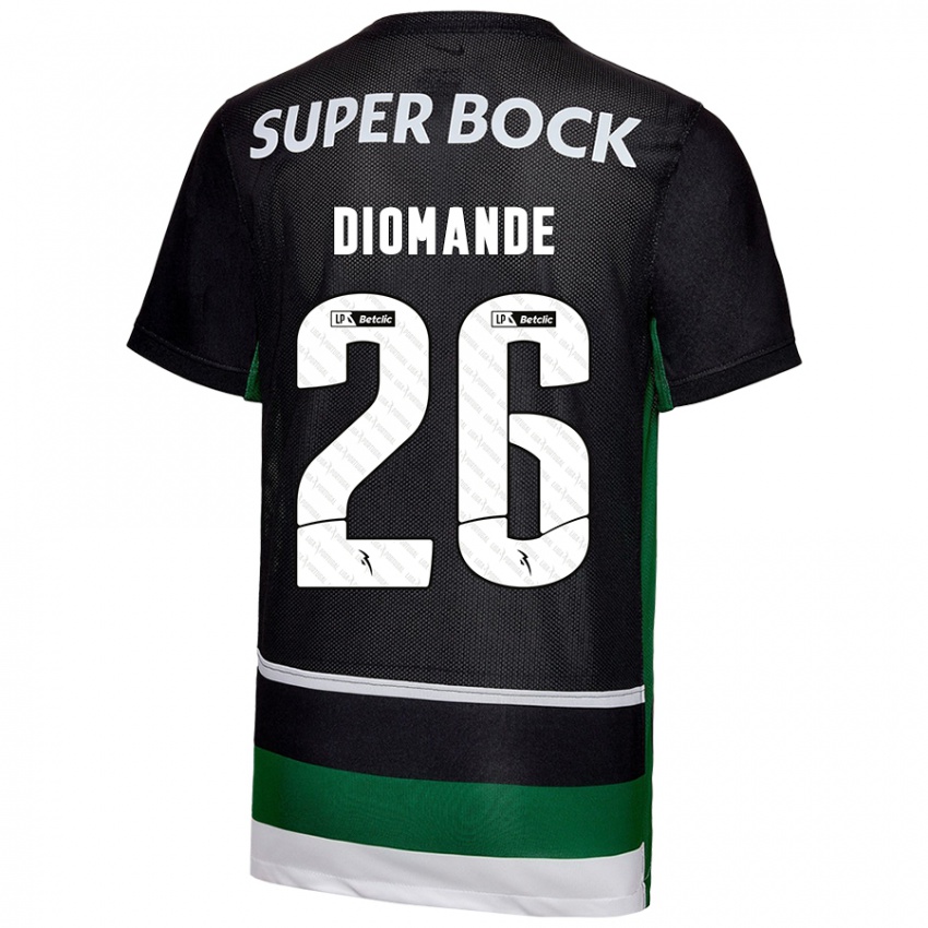 Niño Camiseta Ousmane Diomande #26 Negro Blanco Verde 1ª Equipación 2024/25 La Camisa Argentina