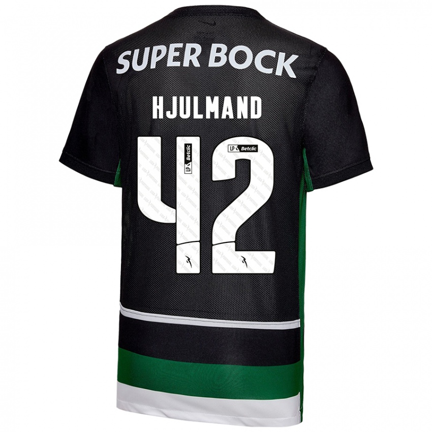 Niño Camiseta Morten Hjulmand #42 Negro Blanco Verde 1ª Equipación 2024/25 La Camisa Argentina