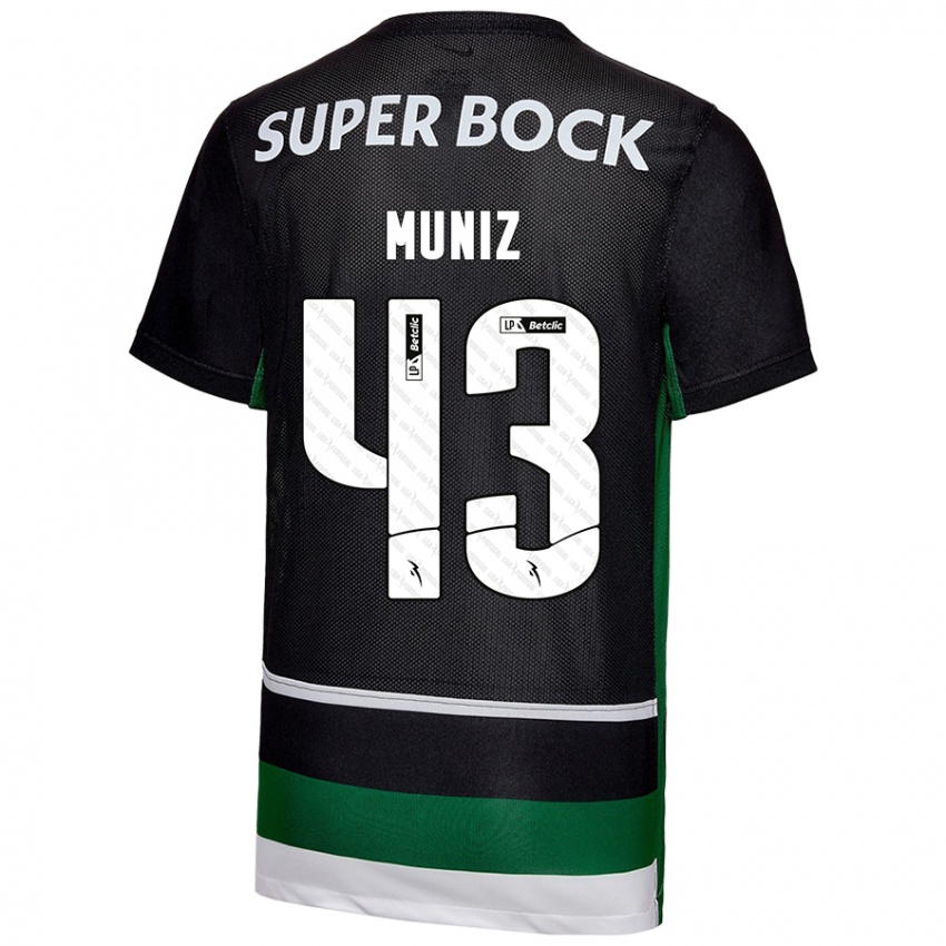 Niño Camiseta João Muniz #43 Negro Blanco Verde 1ª Equipación 2024/25 La Camisa Argentina