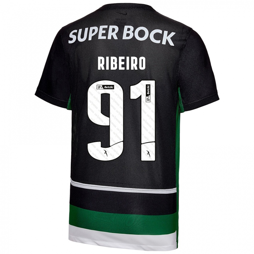 Niño Camiseta Rodrigo Ribeiro #91 Negro Blanco Verde 1ª Equipación 2024/25 La Camisa Argentina