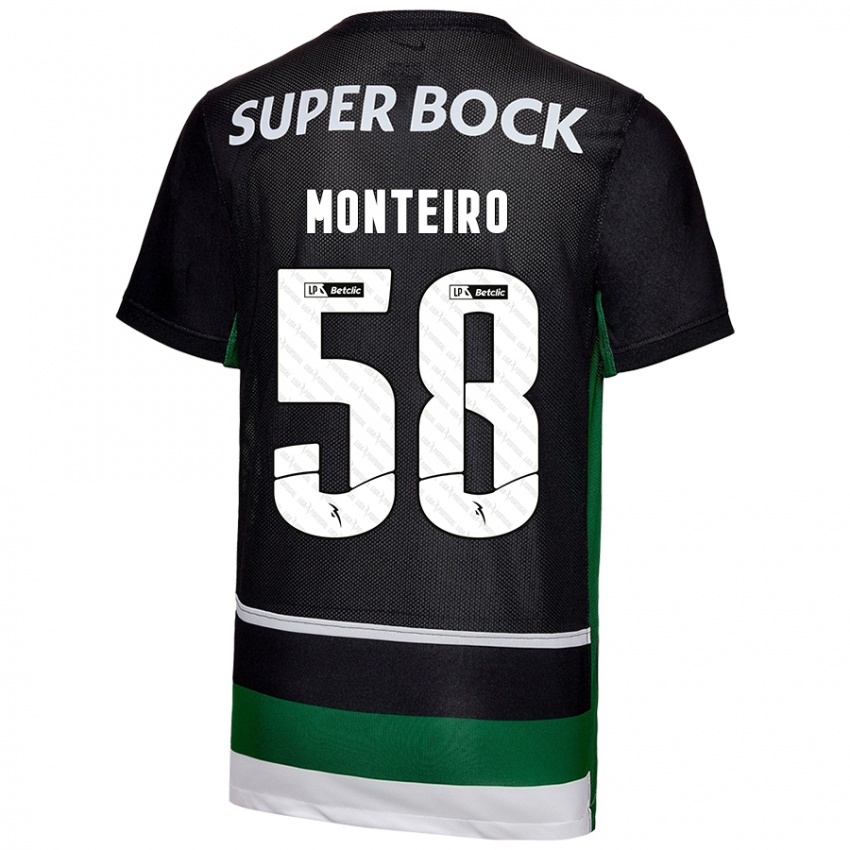 Niño Camiseta David Monteiro #58 Negro Blanco Verde 1ª Equipación 2024/25 La Camisa Argentina