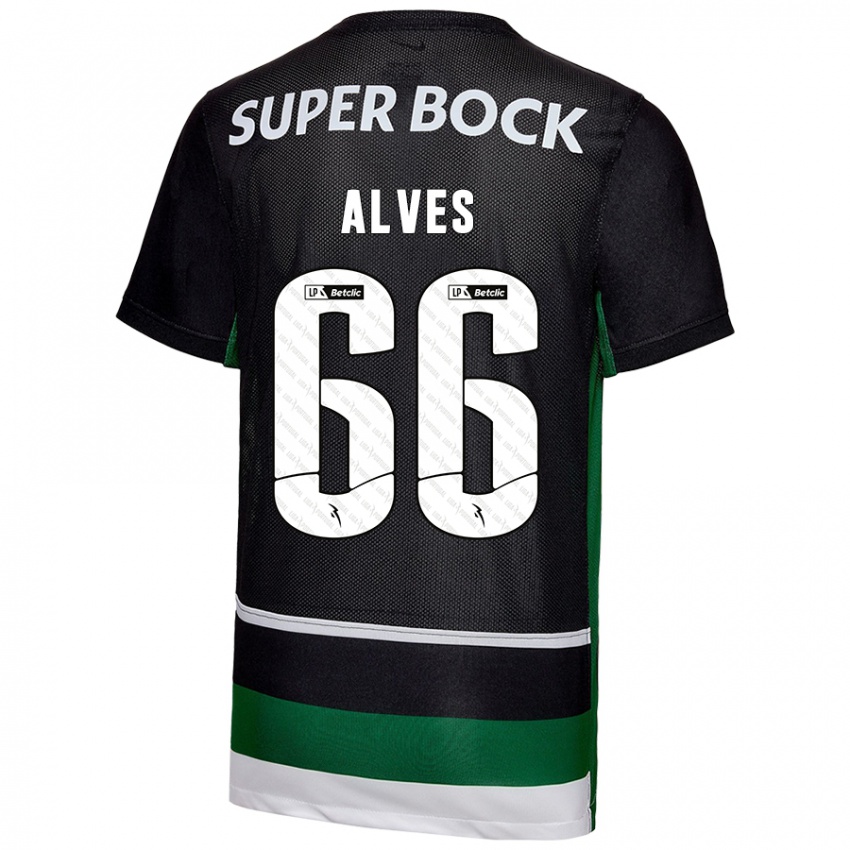 Niño Camiseta Miguel Alves #66 Negro Blanco Verde 1ª Equipación 2024/25 La Camisa Argentina