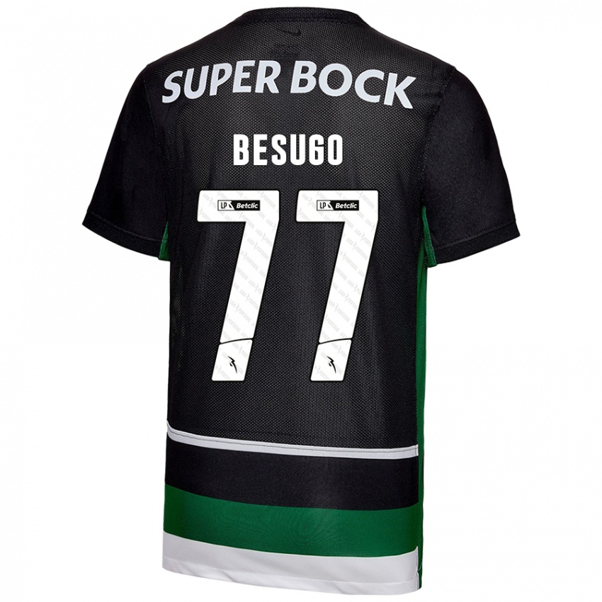 Niño Camiseta Rafael Besugo #77 Negro Blanco Verde 1ª Equipación 2024/25 La Camisa Argentina