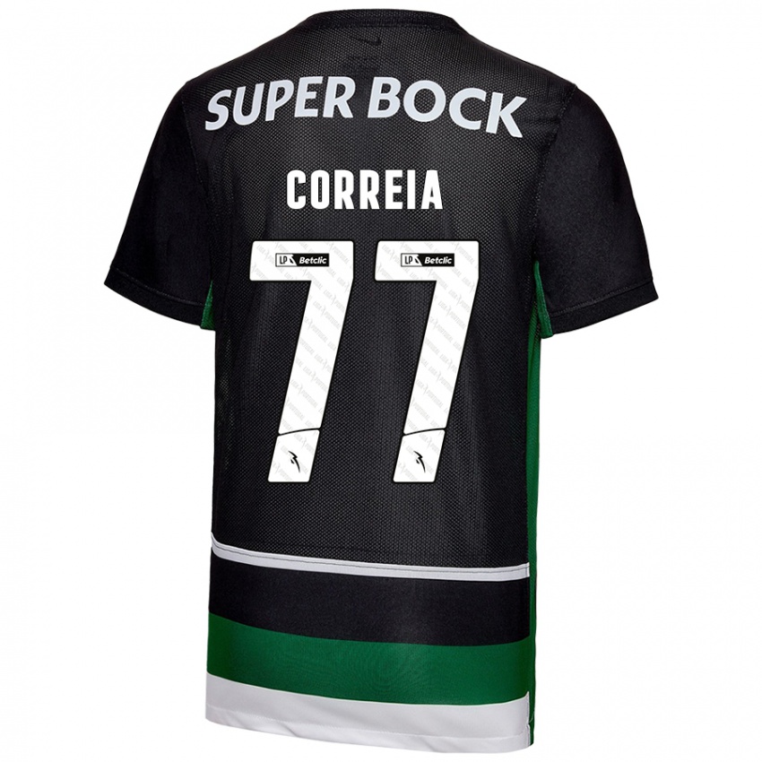 Niño Camiseta Alícia Correia #77 Negro Blanco Verde 1ª Equipación 2024/25 La Camisa Argentina