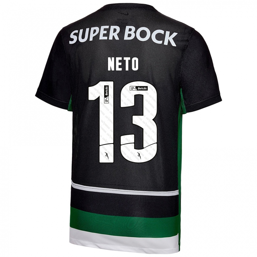 Niño Camiseta Luís Neto #13 Negro Blanco Verde 1ª Equipación 2024/25 La Camisa Argentina