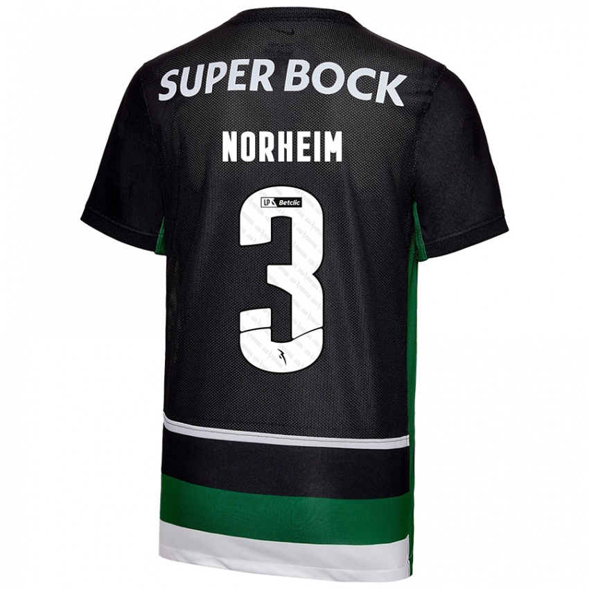 Niño Camiseta Andrea Norheim #3 Negro Blanco Verde 1ª Equipación 2024/25 La Camisa Argentina