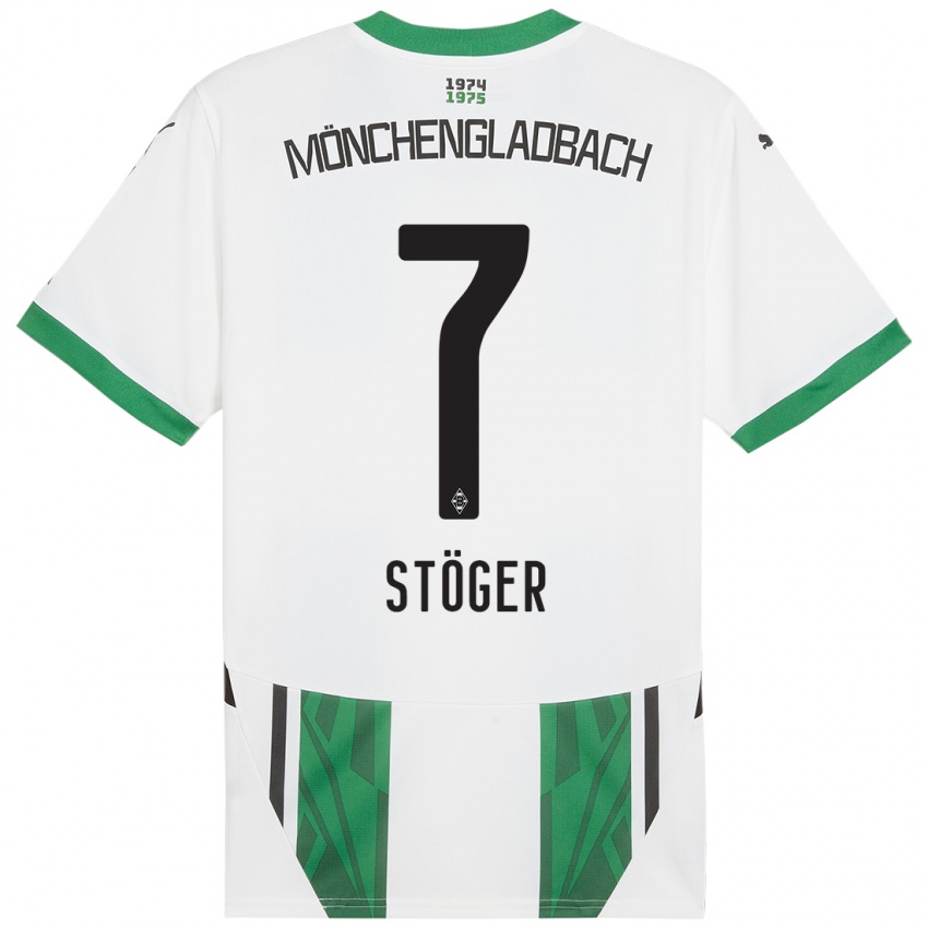 Niño Camiseta Kevin Stöger #7 Blanco Verde 1ª Equipación 2024/25 La Camisa Argentina