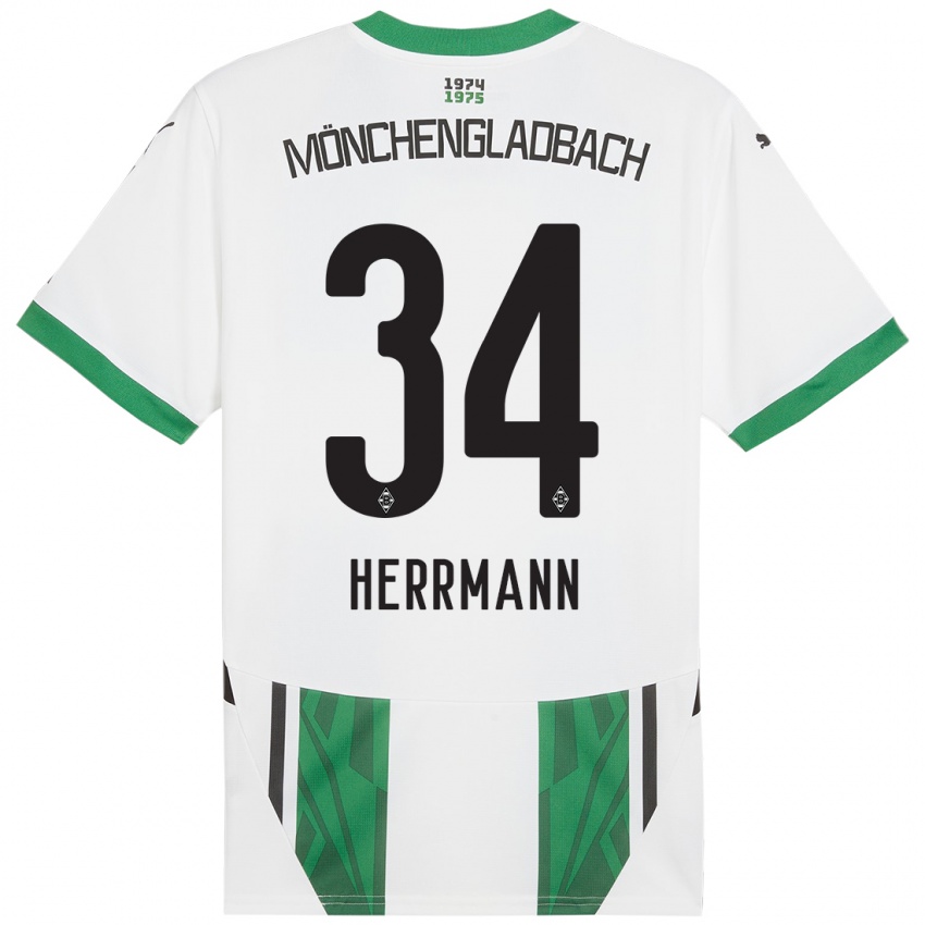 Niño Camiseta Charles Herrmann #34 Blanco Verde 1ª Equipación 2024/25 La Camisa Argentina