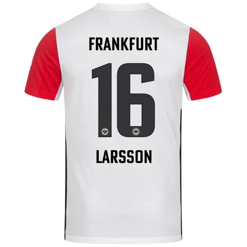 Niño Camiseta Hugo Larsson #16 Blanco Rojo 1ª Equipación 2024/25 La Camisa Argentina