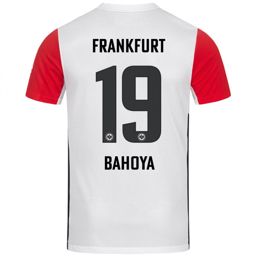 Niño Camiseta Jean-Mattéo Bahoya #19 Blanco Rojo 1ª Equipación 2024/25 La Camisa Argentina