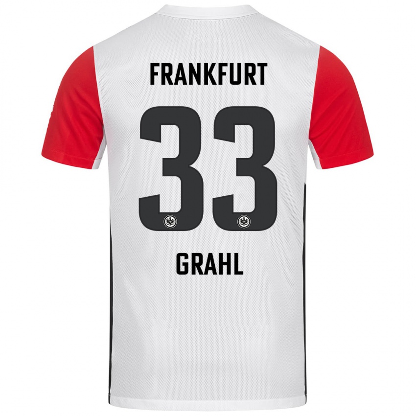 Niño Camiseta Jens Grahl #33 Blanco Rojo 1ª Equipación 2024/25 La Camisa Argentina