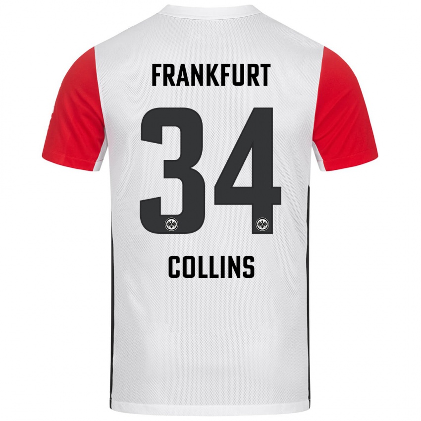 Niño Camiseta Nnamdi Collins #34 Blanco Rojo 1ª Equipación 2024/25 La Camisa Argentina