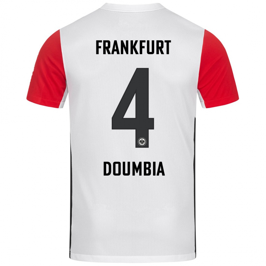 Niño Camiseta Fousseny Doumbia #4 Blanco Rojo 1ª Equipación 2024/25 La Camisa Argentina