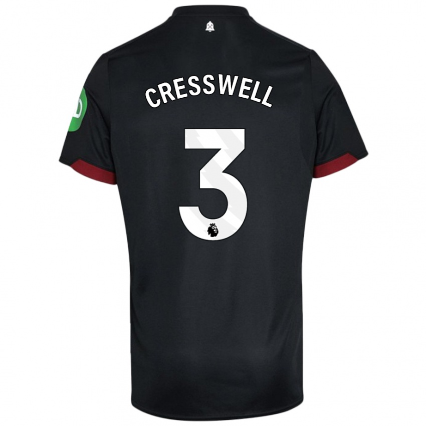 Niño Camiseta Aaron Cresswell #3 Negro Blanco 2ª Equipación 2024/25 La Camisa Argentina