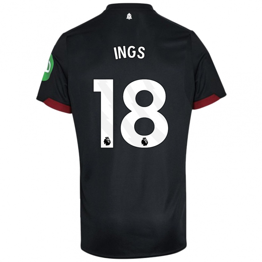 Niño Camiseta Danny Ings #18 Negro Blanco 2ª Equipación 2024/25 La Camisa Argentina