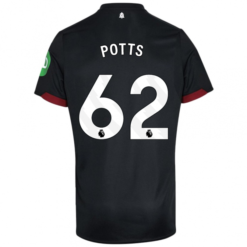 Niño Camiseta Freddie Potts #62 Negro Blanco 2ª Equipación 2024/25 La Camisa Argentina