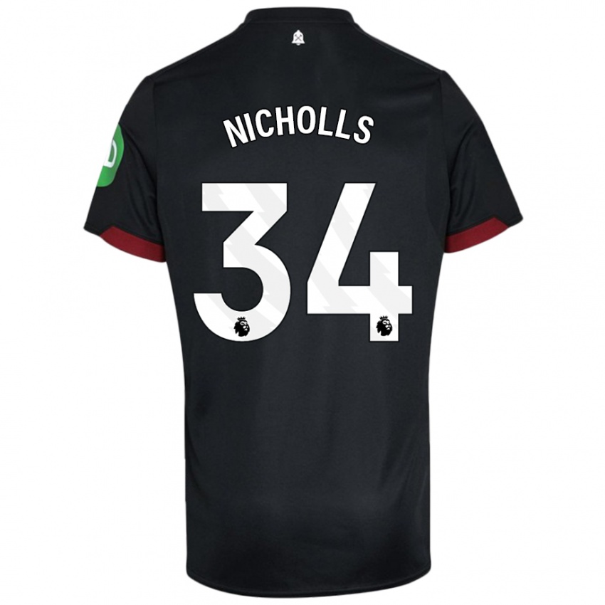 Niño Camiseta Macey Nicholls #34 Negro Blanco 2ª Equipación 2024/25 La Camisa Argentina