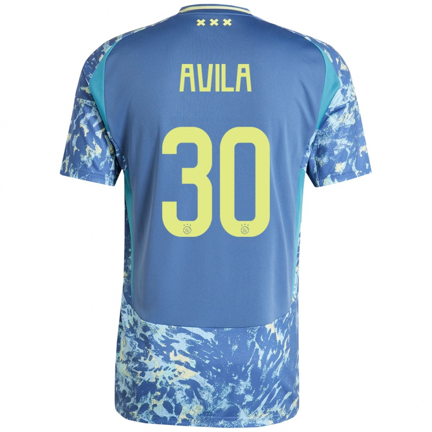 Niño Camiseta Gastón Ávila #30 Gris Azul Amarillo 2ª Equipación 2024/25 La Camisa Argentina