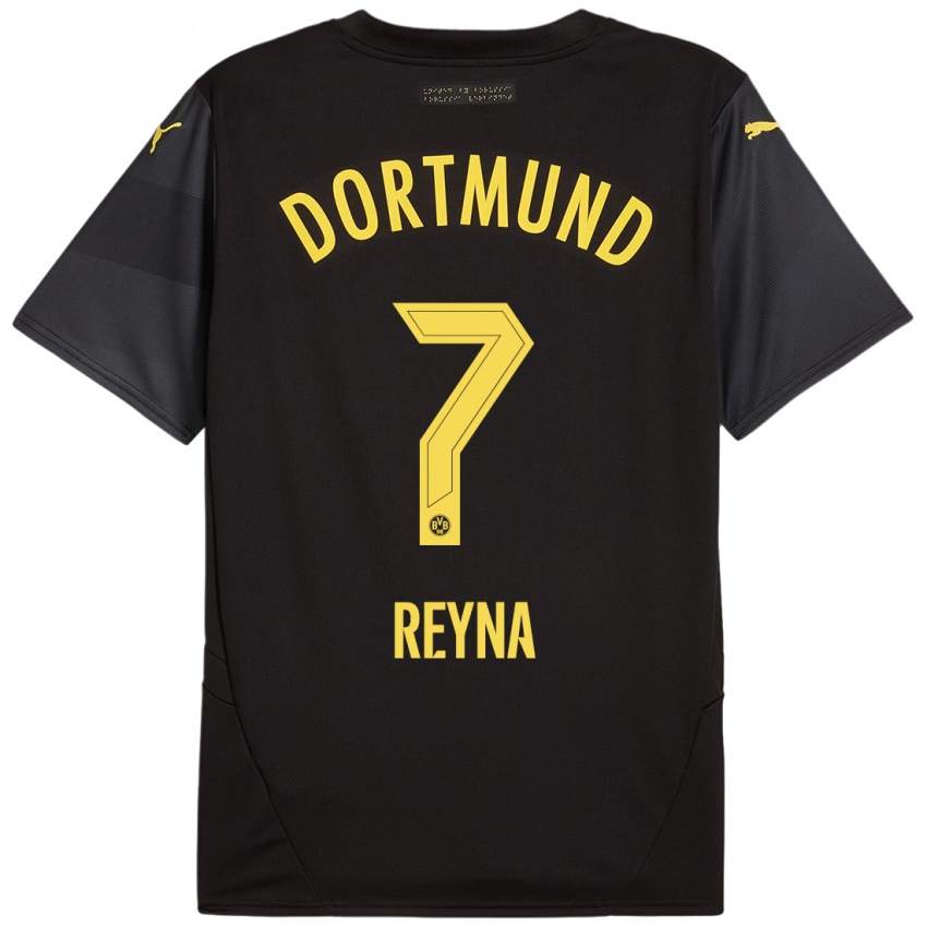 Niño Camiseta Giovanni Reyna #7 Negro Amarillo 2ª Equipación 2024/25 La Camisa Argentina