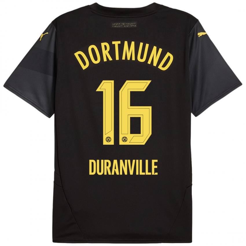 Niño Camiseta Julien Duranville #16 Negro Amarillo 2ª Equipación 2024/25 La Camisa Argentina