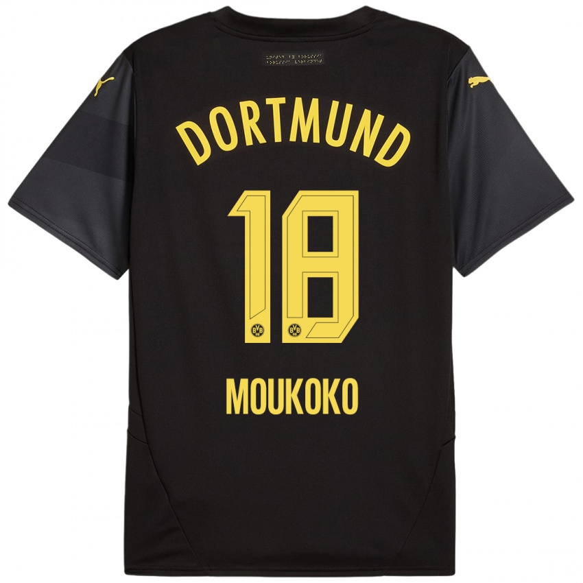 Niño Camiseta Youssoufa Moukoko #18 Negro Amarillo 2ª Equipación 2024/25 La Camisa Argentina