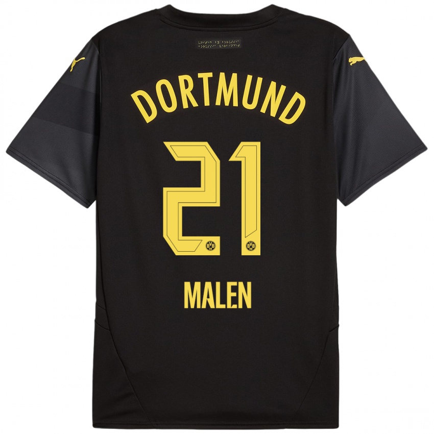 Niño Camiseta Donyell Malen #21 Negro Amarillo 2ª Equipación 2024/25 La Camisa Argentina