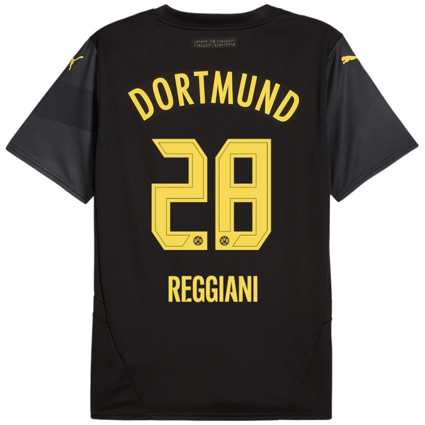 Niño Camiseta Luca Reggiani #28 Negro Amarillo 2ª Equipación 2024/25 La Camisa Argentina