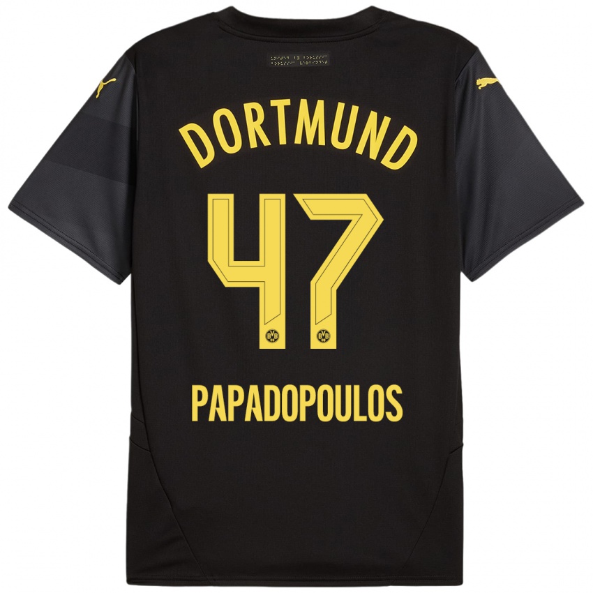 Niño Camiseta Antonios Papadopoulos #47 Negro Amarillo 2ª Equipación 2024/25 La Camisa Argentina