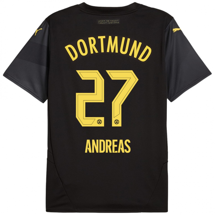 Niño Camiseta Kuno Andreas #27 Negro Amarillo 2ª Equipación 2024/25 La Camisa Argentina