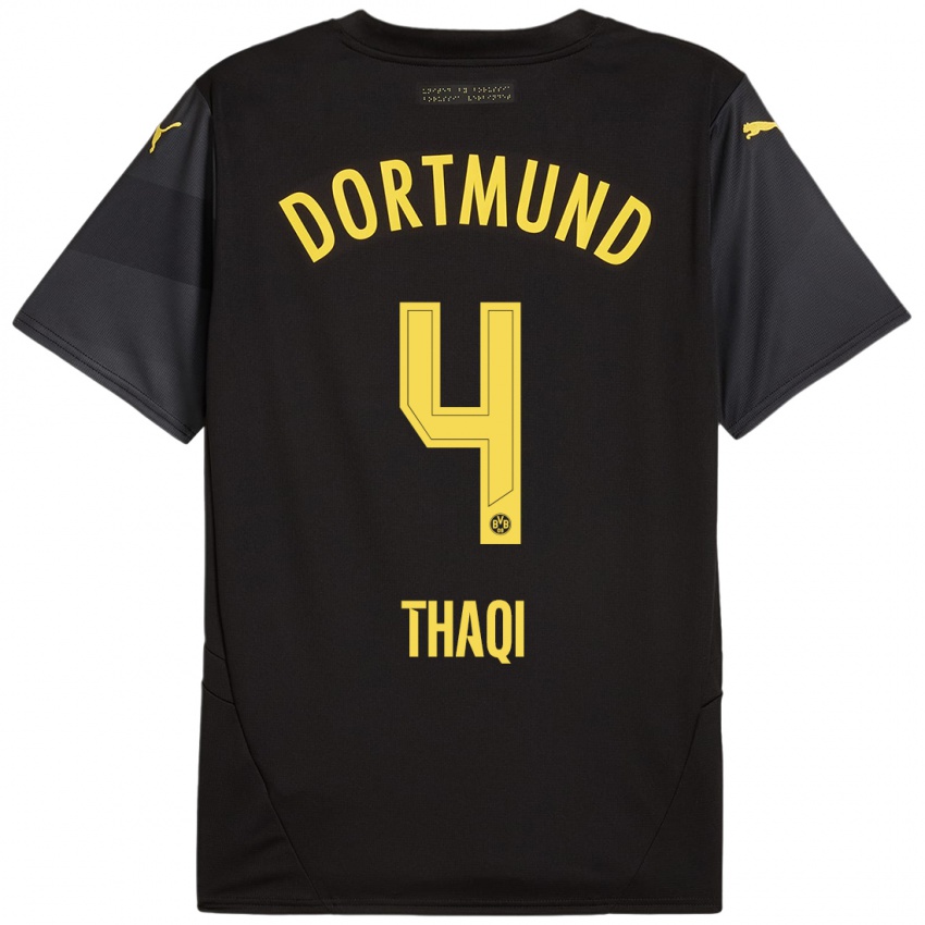 Niño Camiseta Albin Thaqi #4 Negro Amarillo 2ª Equipación 2024/25 La Camisa Argentina