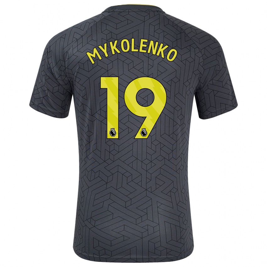 Niño Camiseta Vitaliy Mykolenko #19 Negro Amarillo 2ª Equipación 2024/25 La Camisa Argentina