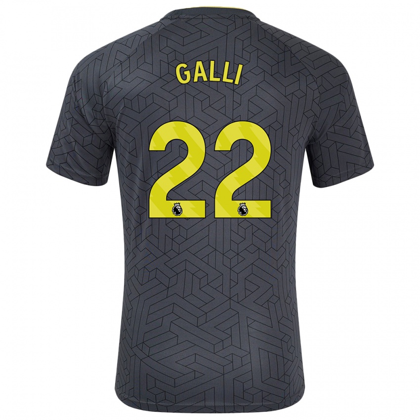 Niño Camiseta Aurora Galli #22 Negro Amarillo 2ª Equipación 2024/25 La Camisa Argentina