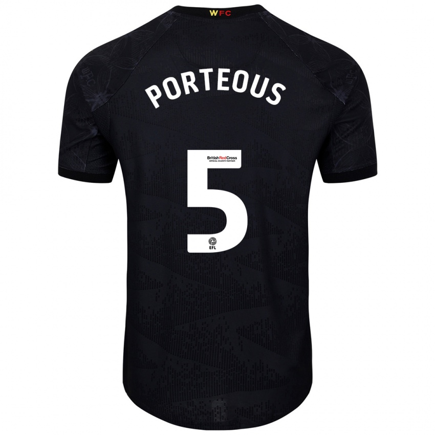 Niño Camiseta Ryan Porteous #5 Negro Blanco 2ª Equipación 2024/25 La Camisa Argentina