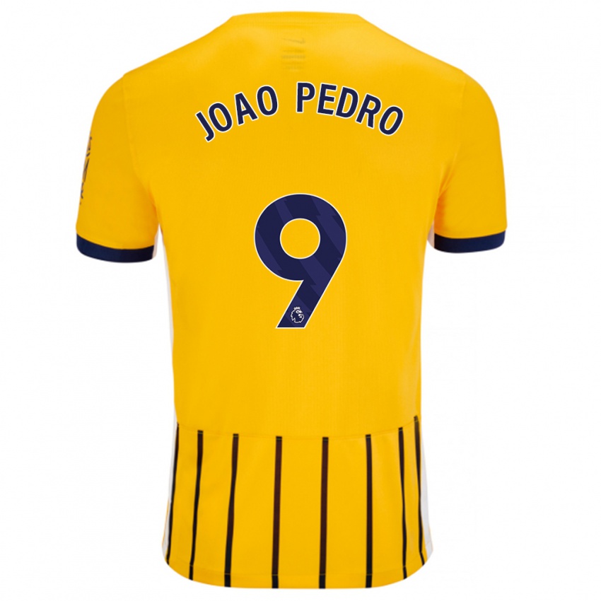 Niño Camiseta João Pedro #9 Dorado Azul Rayas 2ª Equipación 2024/25 La Camisa Argentina