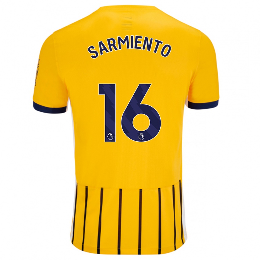 Niño Camiseta Jeremy Sarmiento #16 Dorado Azul Rayas 2ª Equipación 2024/25 La Camisa Argentina