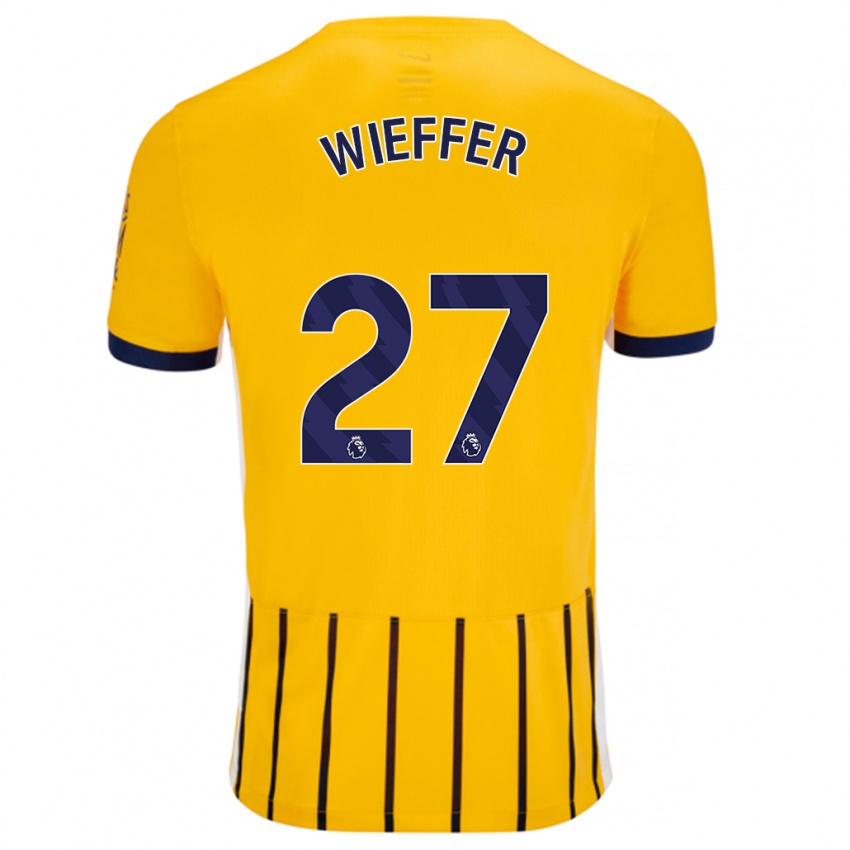 Niño Camiseta Mats Wieffer #27 Dorado Azul Rayas 2ª Equipación 2024/25 La Camisa Argentina