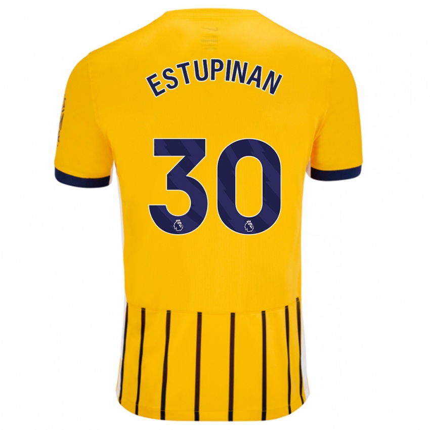 Niño Camiseta Pervis Estupiñán #30 Dorado Azul Rayas 2ª Equipación 2024/25 La Camisa Argentina