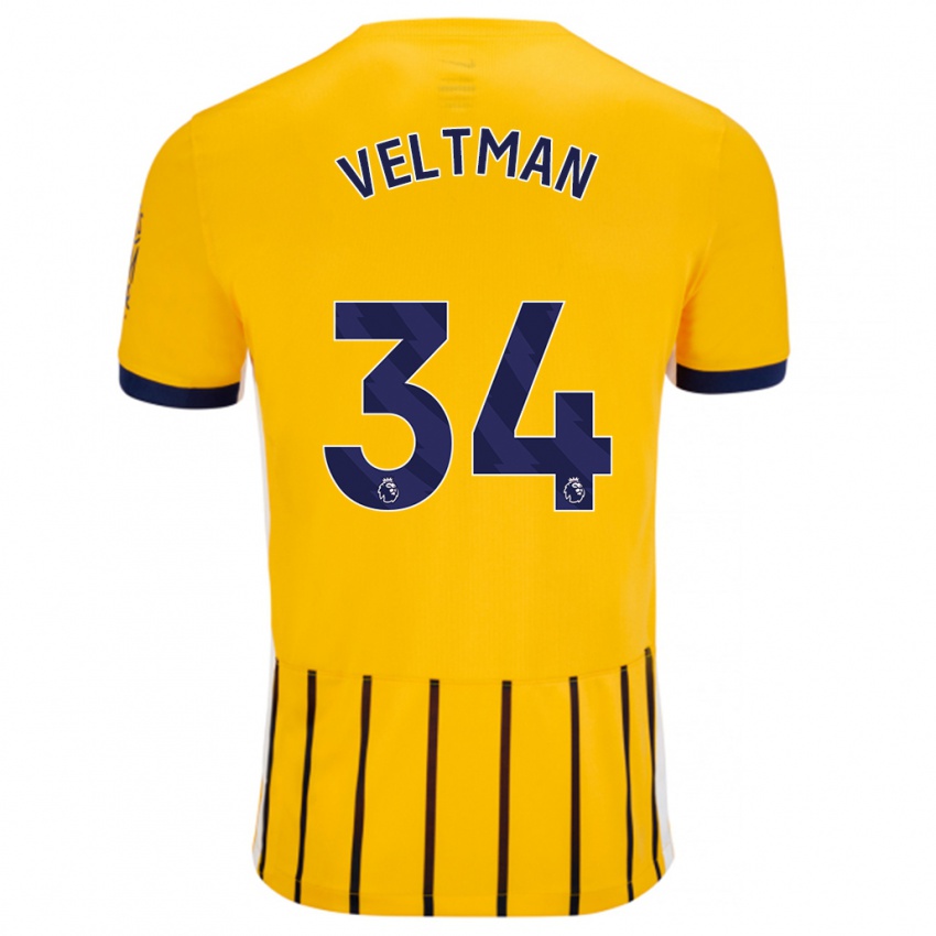 Niño Camiseta Joël Veltman #34 Dorado Azul Rayas 2ª Equipación 2024/25 La Camisa Argentina