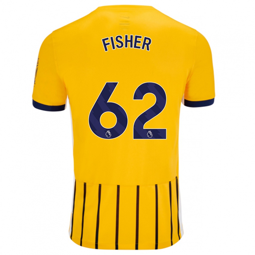 Niño Camiseta Hugo Fisher #62 Dorado Azul Rayas 2ª Equipación 2024/25 La Camisa Argentina