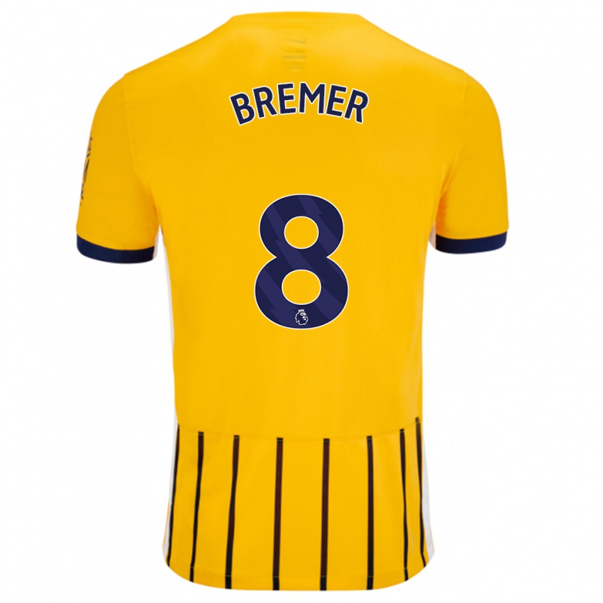 Niño Camiseta Pauline Bremer #8 Dorado Azul Rayas 2ª Equipación 2024/25 La Camisa Argentina