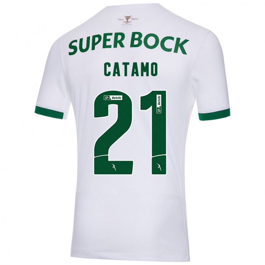 Niño Camiseta Geny Catamo #21 Blanco Verde 2ª Equipación 2024/25 La Camisa Argentina