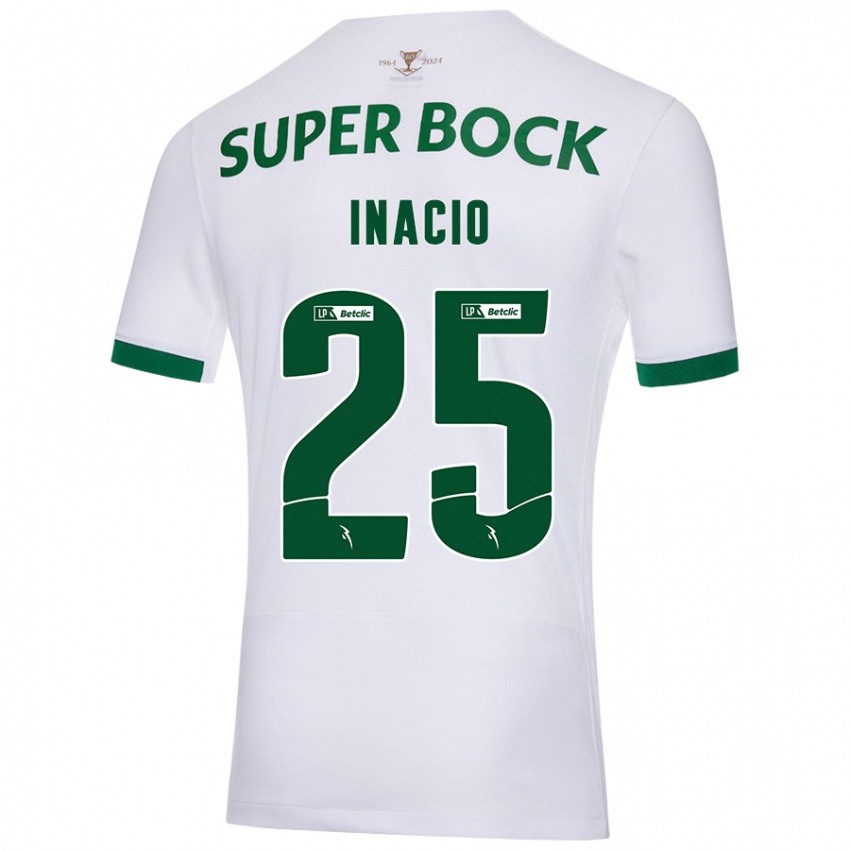 Niño Camiseta Gonçalo Inácio #25 Blanco Verde 2ª Equipación 2024/25 La Camisa Argentina