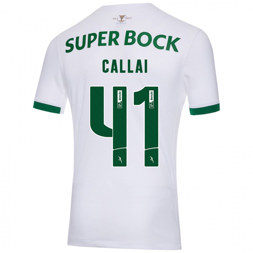 Niño Camiseta Diego Callai #41 Blanco Verde 2ª Equipación 2024/25 La Camisa Argentina