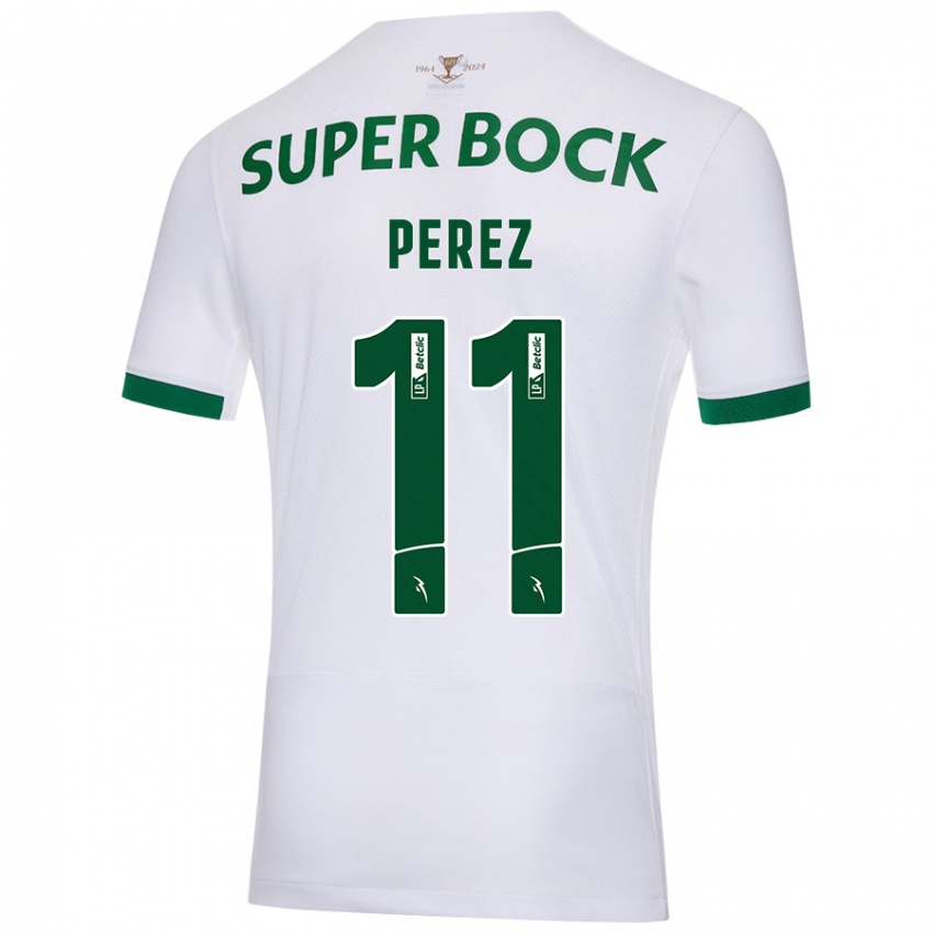 Niño Camiseta Brenda Pérez #11 Blanco Verde 2ª Equipación 2024/25 La Camisa Argentina